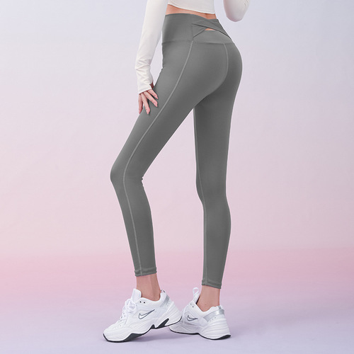 Peach cross sports nine-point pants, comfortable sports fabric, X-shaped waist, no embarrassing line, tummy control, fitness yoga pants