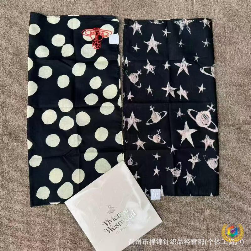 ✧ In-Stock Export to Japan: Western Empress Small Square Scarf, Spring/Autumn Style, Saturn Embroidery, Polka Dot Graffiti, Star Silk Scarf, Handkerchief
