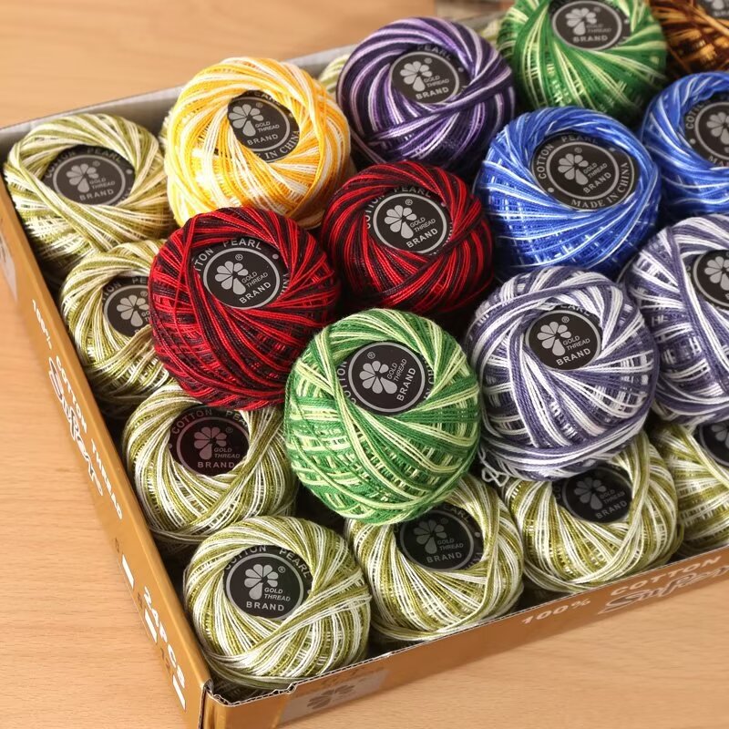 棉段染蕾丝线盒装手鞠球绣线钩编线多色手工编织毛线球