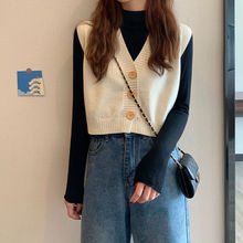 v领白色马甲背心针织开衫女早秋2025年新款宽松显瘦短款毛衣上衣