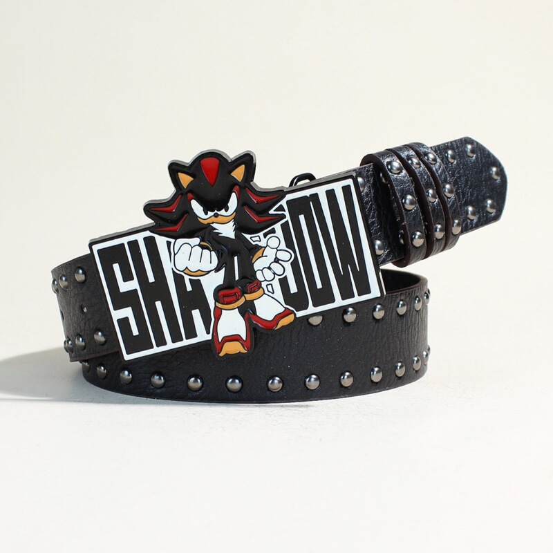 Exaggerated Ins Harajuku Y2K Belt Millennial Hot Girl Street Black Sonic Boy Plate Buckle Rivet Decorative Belt for Women Exaggerated Ins Harajuku Y2K Belt Millennial Hot Girl Street Black Sonic Boy Plate Buckle Rivet Decorative Belt for Women
