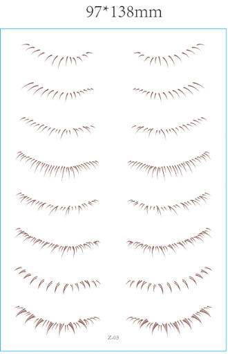 Etiqueta engomada creativa personalizada del tatuaje de la simulación de la pestaña inferior Pestañas postizas de transferencia de agua de parche de tatuaje de pestañas a la muestra de imagen