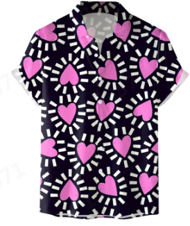 Camisas nuevas para hombres de comercio exterior europeo y americano transfronterizo Serie del día de San Valentín Camisa casual de manga corta con estampado digital 3D