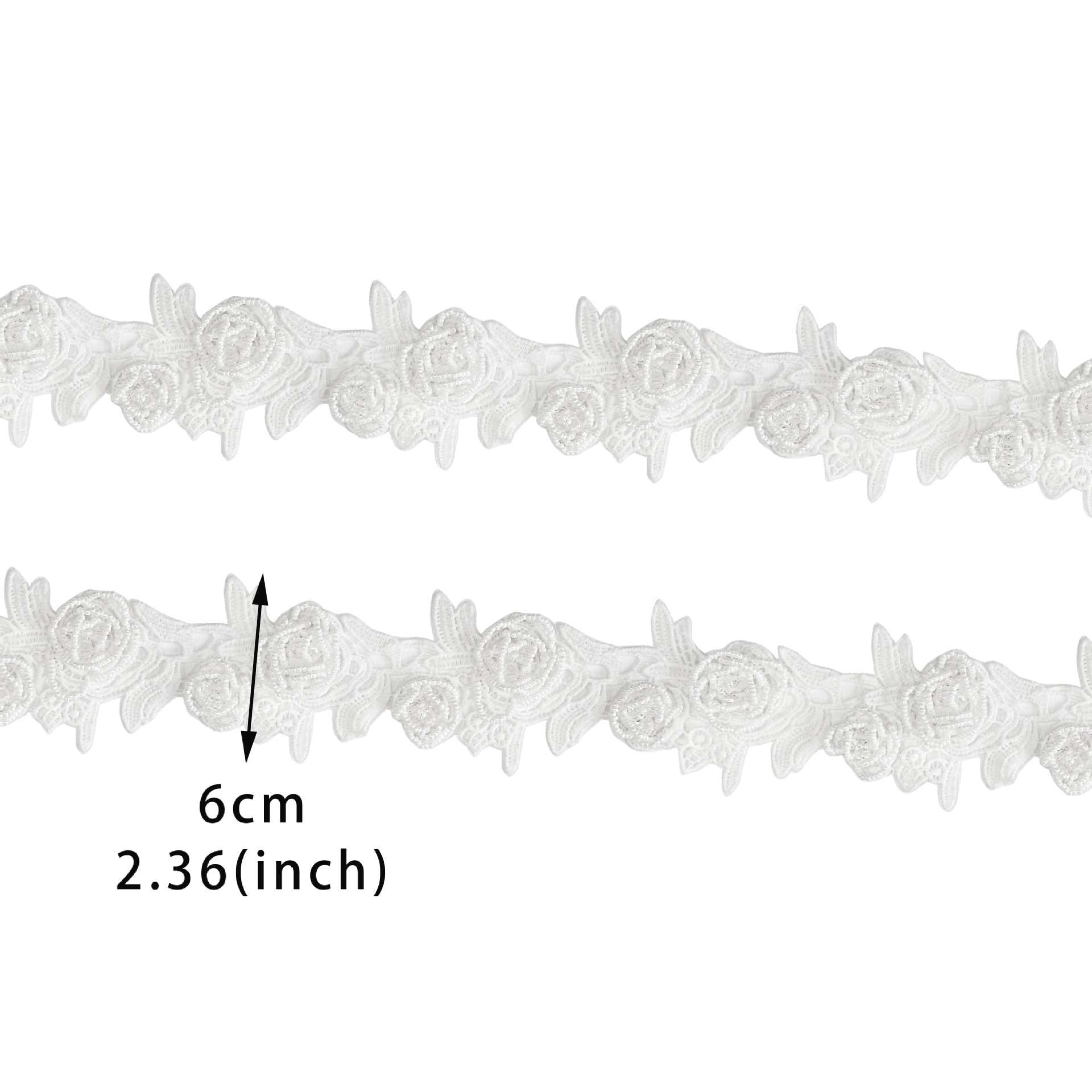 Exquisito encaje floral en blanco y negro, bordado tridimensional de rosas con cuentas de diamantes 13 líneas de accesorios de ropa