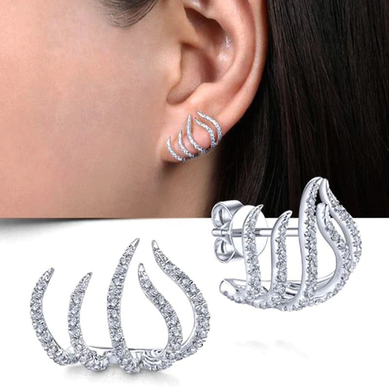 1 Pair Simple Style Commute Lines Plating Inlay Metal Rhinestones Ear Studs display picture 1