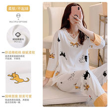 含棉长袖四季学生卡通可爱韩版宽松大码女士家居睡衣服两件套装