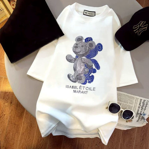 Поколение волос оптом с принтом Футболка Женская Лето 2023 новая Корейская версия свободной горячей сверления футболки с короткими рукавами прилив