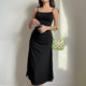 in stock Europe and the United States cross-border summer new black suspender skirt women's side waist small pleated waist slim dress wholesale