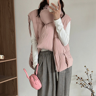 Korean Style Scarf down Vest for Women 2025 New Winter Sweet Little Thick Square White Duck down Bread Vest