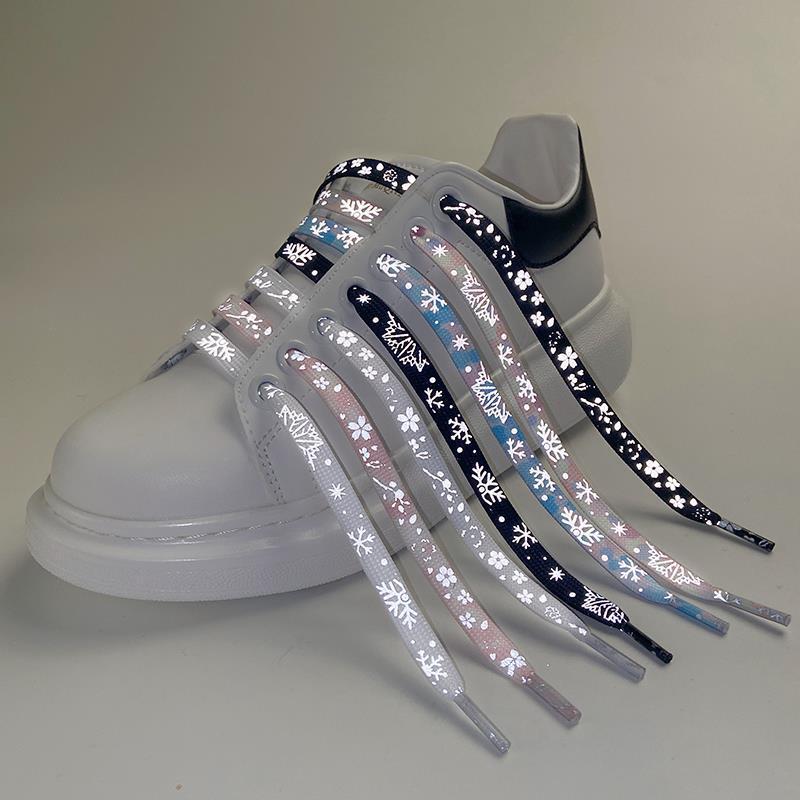 Original Shoelaces Compatible with Af1 Air Force 1 for Men and Women, 3m Reflective Cherry Blossom Design, Trendy Pink and White Transfer Reflective