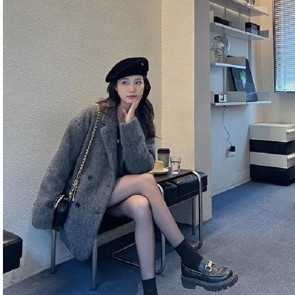 Woolen Outwear Women's Autumn and Winter 2025 New Gray Hepburn Style Wool Outwear Suit Small High-End Short Style