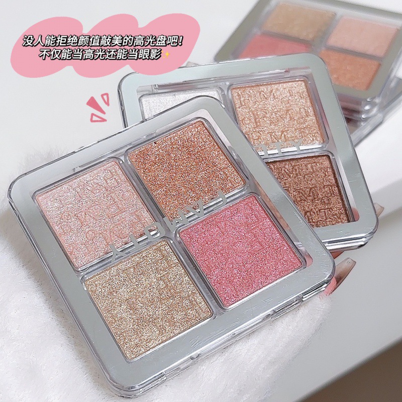 Placa de reparación de 4 colores de resaltado de fondo para iluminar el tono de la piel Crema de brillo de larga duración tridimensional Placa de reparación de brillo facial