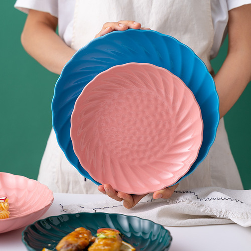  New Home Bright Spiral Ceramic Dish Plate Western Food Flat Plate Shallow Plate Butterfly Salad Plate Wholesale Cross-Border