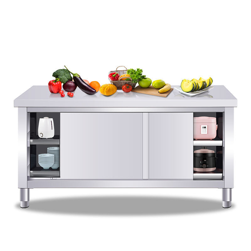 Stainless steel Lockers workbench Table commercial thickening Double-pass kitchen cupboard Cupboard Vegetable Console