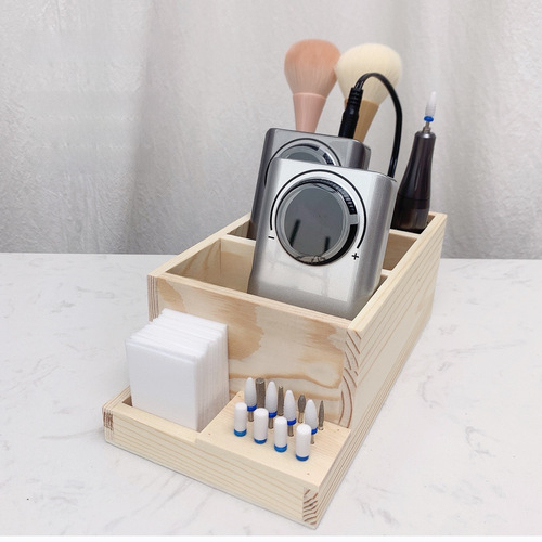 New Style Nail Grinder Storage Box Minimalist Wooden Pen Holder Cotton Pads Multi-layer Tool Storage Box Fashion Item