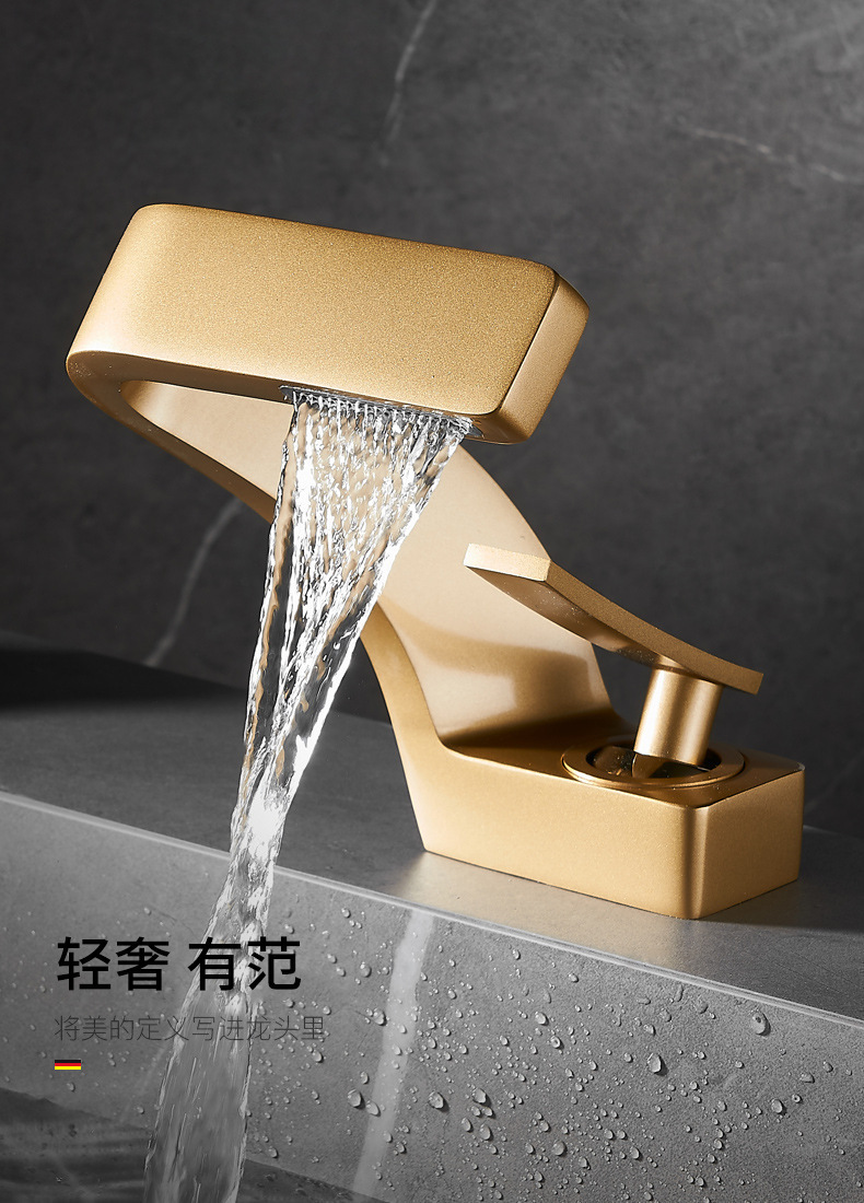 Cross-border light luxury washbasin, waterfall faucet, bathroom cold and hot, all-copper gold, Nordic creative faucet undefined