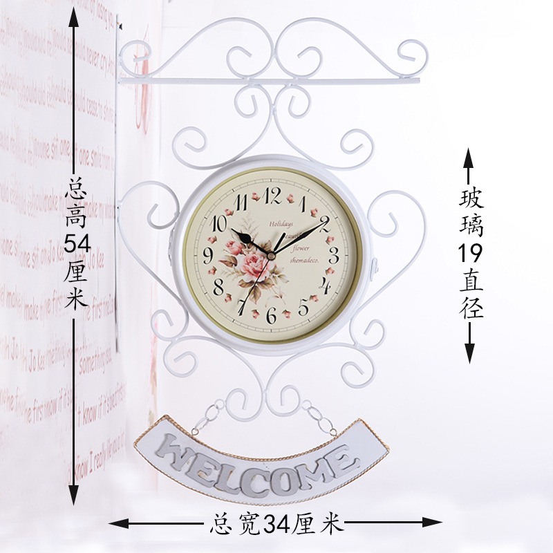 European-style Antique Iron Watch Home Creative Distinctive Double-sided Wall Clock Living Room Vintage Wall Hanging Simple Wall Watch