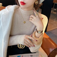 加绒毛衣打底衫女2025年新款半高领秋冬一体加厚保暖修身冬季内搭