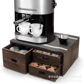 跨境木质咖啡胶囊收纳盒抽屉式茶包咖啡储物盒咖啡机底座茶叶盒