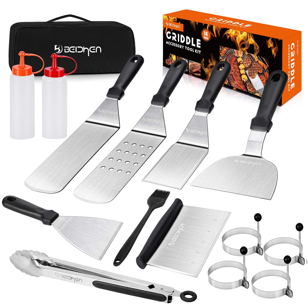 Amazon transfronterizo acero inoxidable herramientas de parrilla set BBQ camping teppanyaki cocina hamburguesa parrilla parrilla