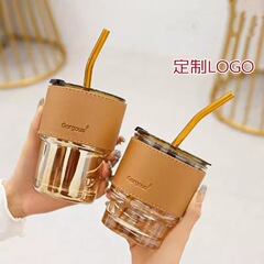 オーダーメイドネット赤竹節杯ガラス酒具レトロストロー式ガラス水コップins風女子高颜値