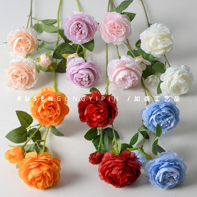 European-style 3-head foreign peony artificial flower wedding home decoration decoration fake flower tea plum Lulian three-head western peony