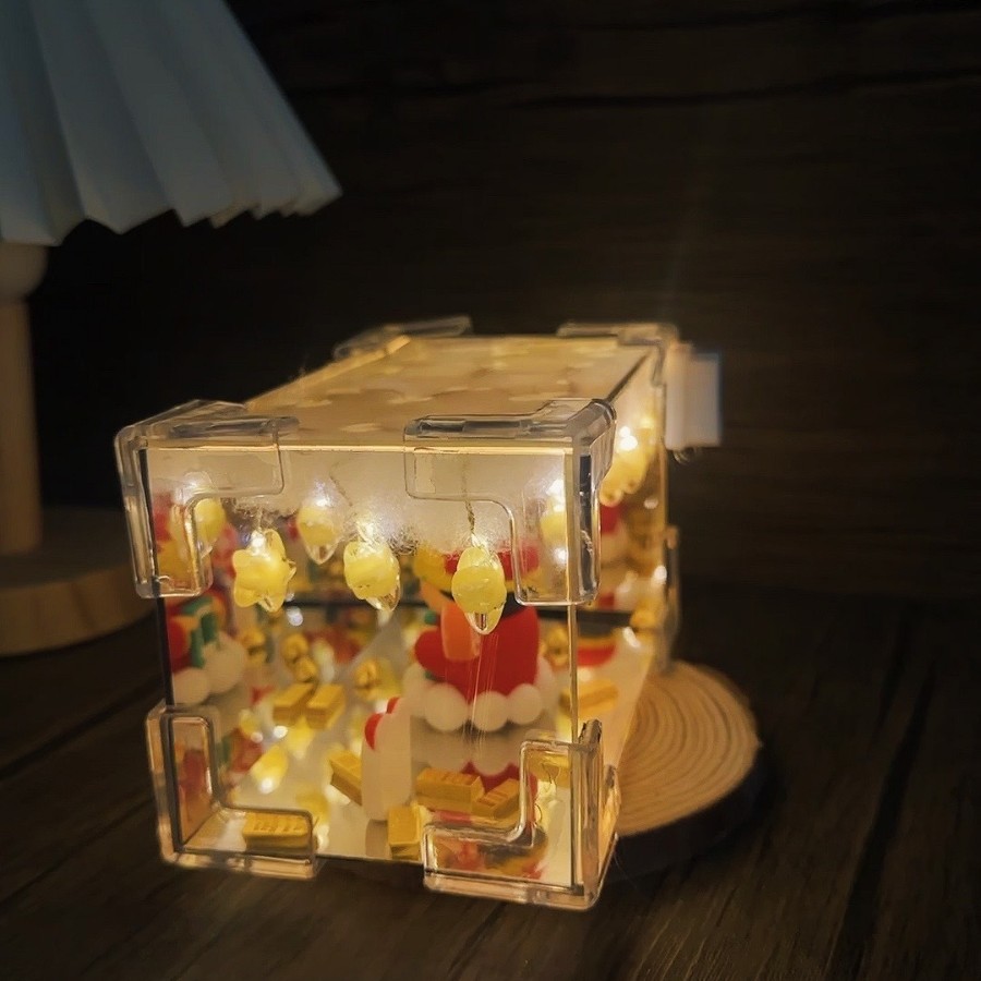 DIY lámpara de noche cubo rectangular espejo decoración hecha a mano regalo de novia iluminación LED creativa