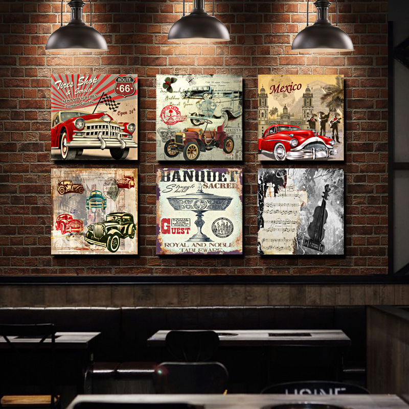 風画工業アメリカ式ホテル掛け絵レトロ車壁装飾画バーレストランレトロカフェホテル|undefined