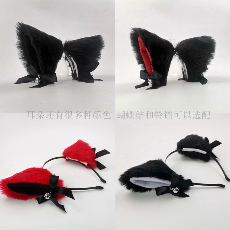 网红猫耳朵毛绒发夹黑色红色狐狸头箍女兽耳lolita动物头饰发箍
