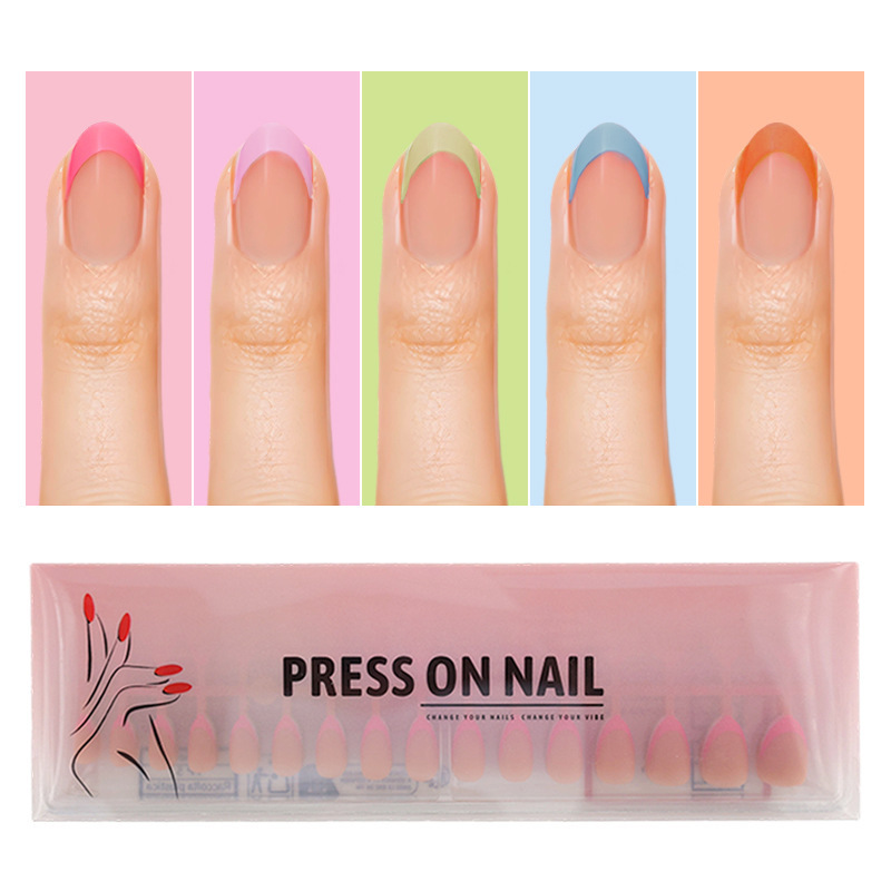 Cross-Border Hot-Selling Wearable Nail Art Wholesale Simple French Macaron Matte Acrylic 30-Piece Nail Stickers