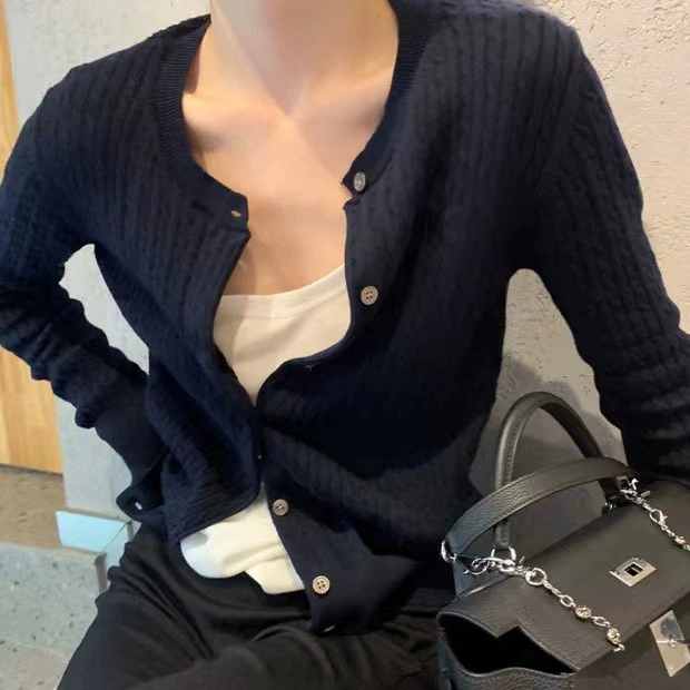 Женский кардиган RL Ruffle War Horse с V-образным вырезом, вышивкой логотипа Little Horse, универсальный, стройнящий, вязаный косами, с круглым вырезом