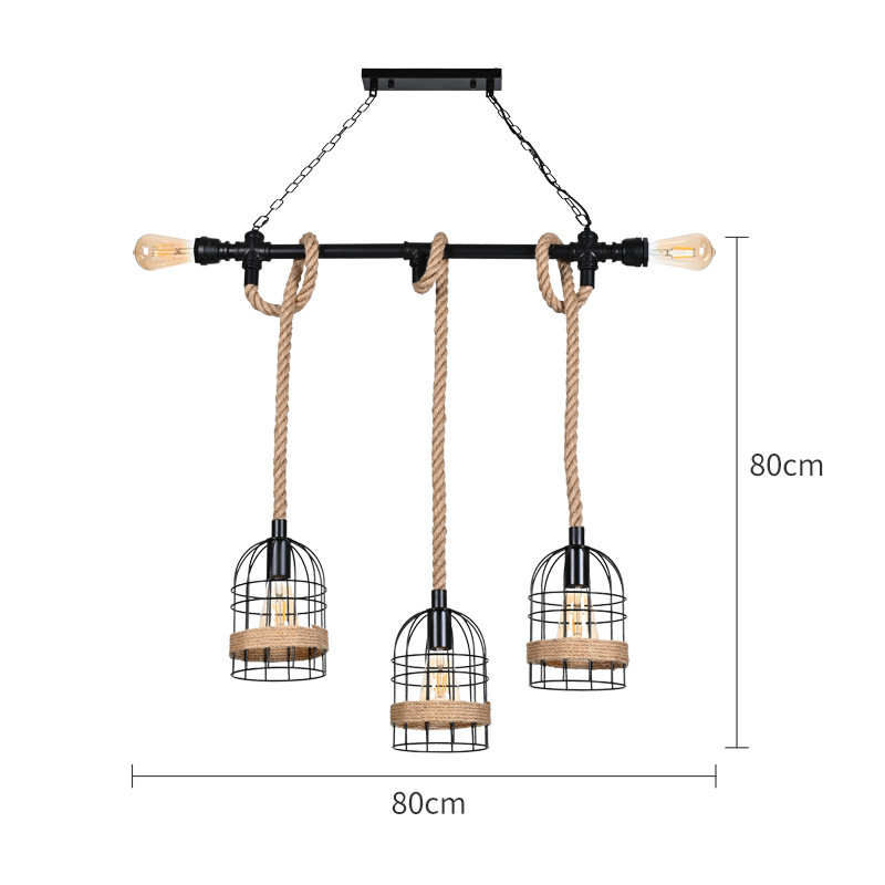 Candelabro personalizado de jaula de pájaro de cuerda de cáñamo retro de campo americano, restaurante, bar, cafetería, candelabro de cuerda de cáñamo de hierro forjado creativo