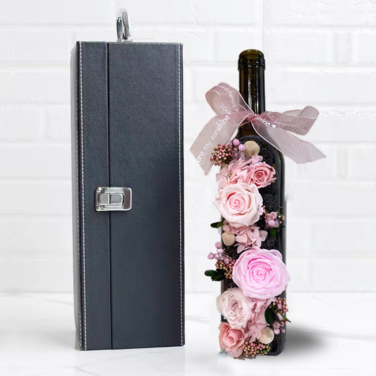 Botella de vino rosas para la vida eterna con caja de regalo al por mayor Día de San Valentín regalos de boda y cumpleaños decoración para el hogar