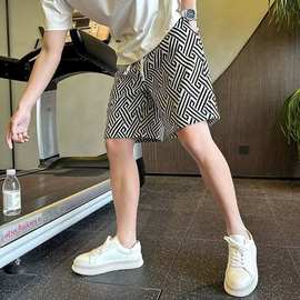 夏季新款美式男潮牌薄款设计感小众宽松大码运动休闲五分裤子