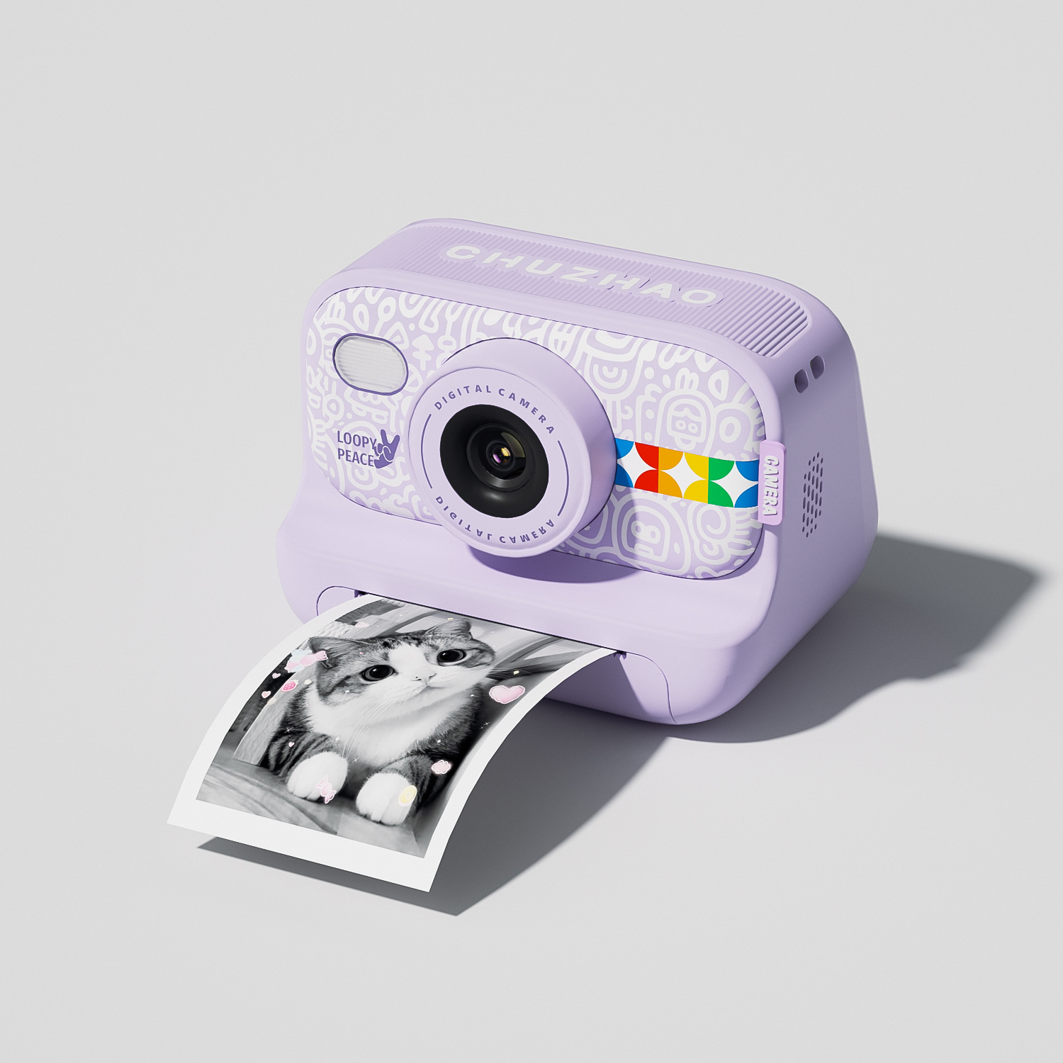 Purple 2.0inch can take photos and print out paper (3 rolls of printing paper included)