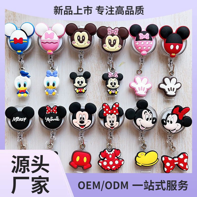 Fivela fácil de puxar do mickey dos desenhos animados, fivela decorativa para identificação, marca de trabalho, cartão de estudante, cuidados médicos, fivela retrátil, fácil de puxar