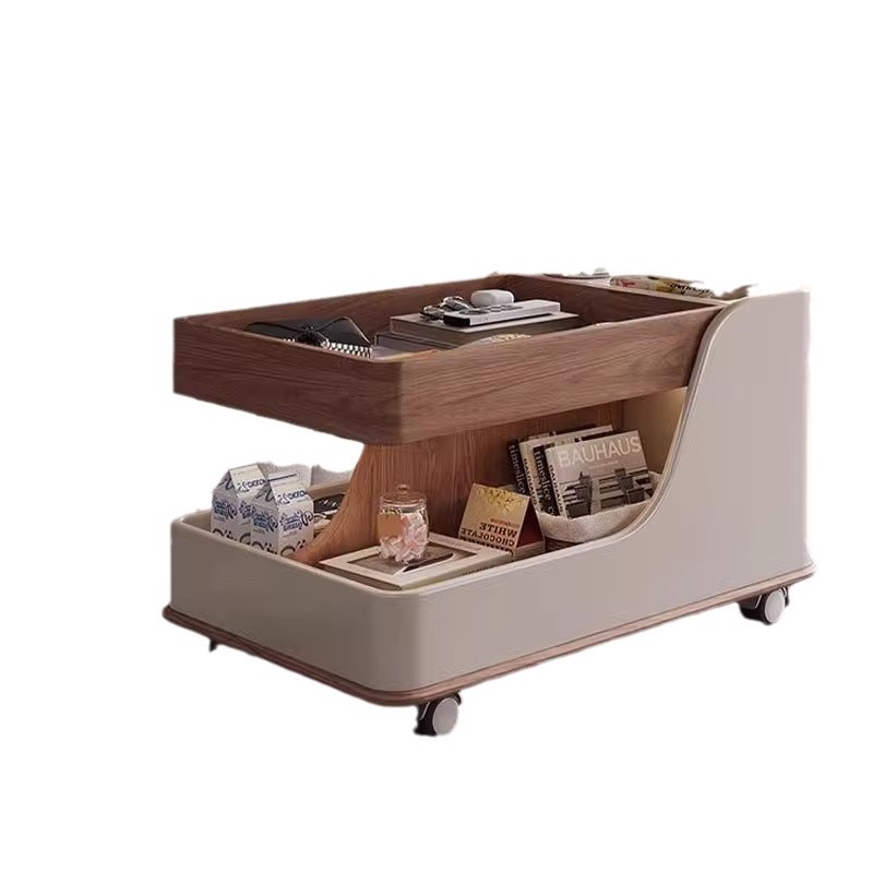 Elevación multifuncional de madera sólida creativa sala de estar casera mesa de té pequeña casa móvil sofá borde pequeño carro tabla de roca