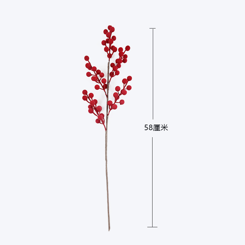Ramas de Frutos Rojos Flocados de PVC para Decoración Navideña y Año Nuevo