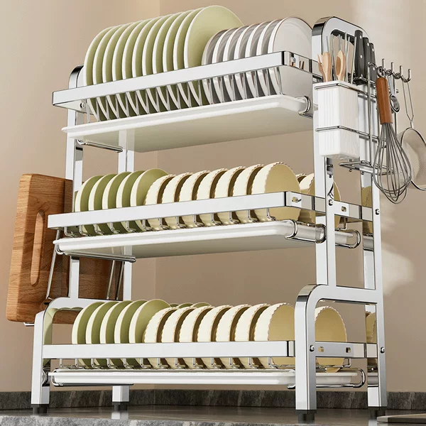 New Stainless Steel Kitchen Storage Rack Dish Drain Rack Amazon's Popular Multi-Functional Chopping Board Bowl and Chopsticks Storage Rack