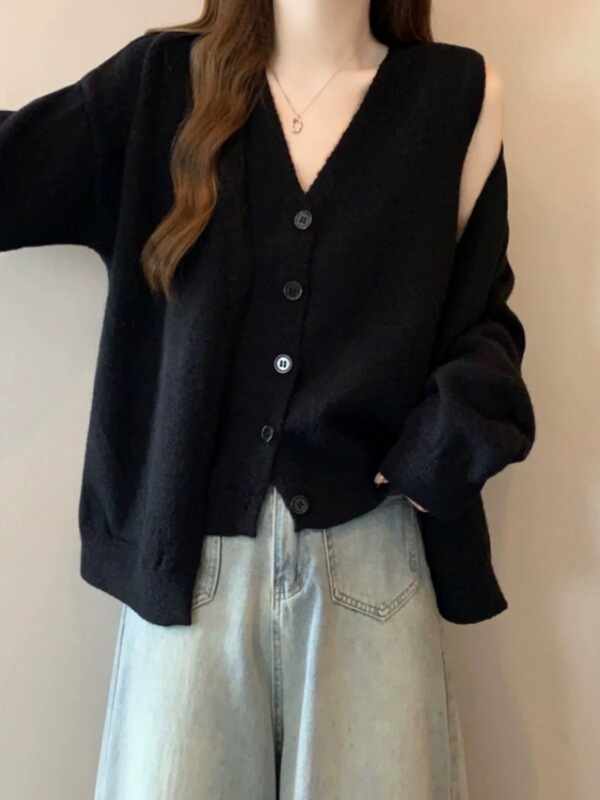 2025秋冬新款V领马甲毛衣开衫两件套女宽松休闲气质显瘦针织套装|undefined