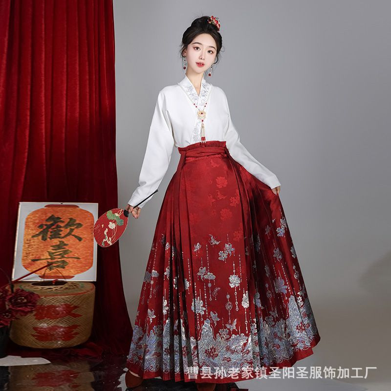 步步升花织银螺钿马面裙套装新中式汉服女春夏日常通勤敬酒服
