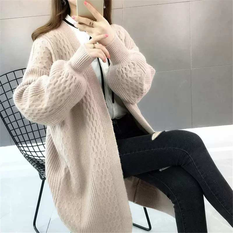 中长款针织开衫女秋冬加厚外搭女士2024新款宽松披肩毛衣上衣外套