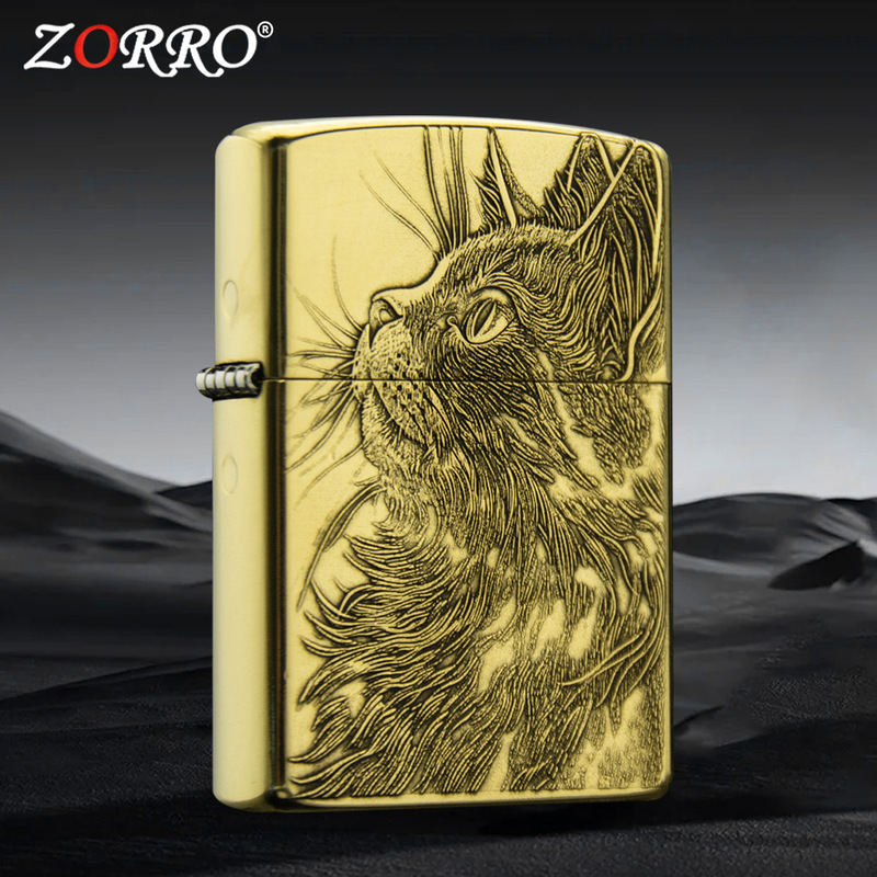 ZORRO ゾロ 真鍮レリーフ 星空を仰ぐ猫 灯油ライター クリエイティブ 本物 メーカー 卸売 メンズ|undefined
