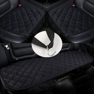 Winter supplies warm plush Seat cushion, seat cover - diamond-plush-mysterious-black-three-piece-set-with-pockets-and-hooks