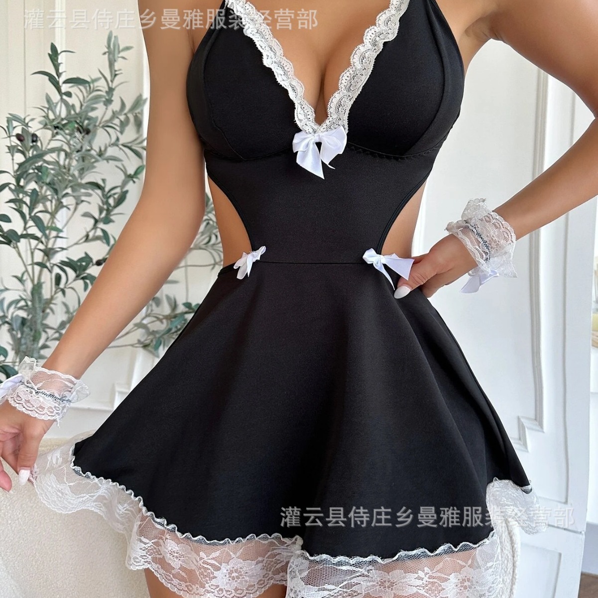 Las mujeres atractivas pijamas encaje tentación Correa lencería sexy más tamaño vaina uniforme de mucama juego traje