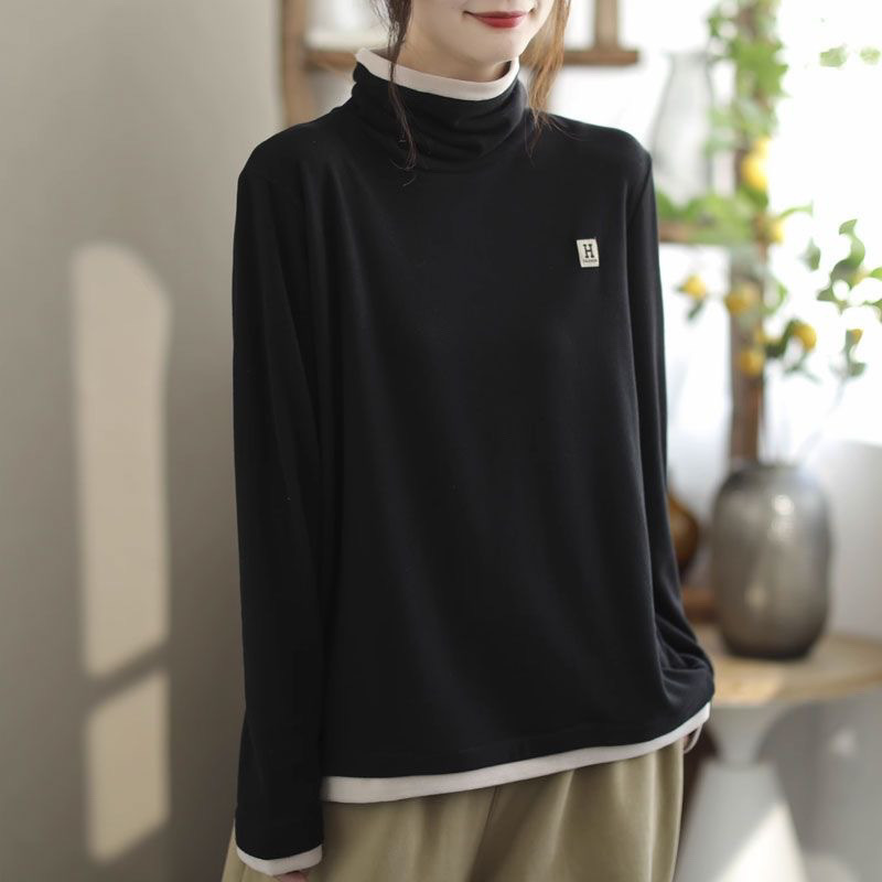 양면 벨벳 스웨터 여성의 두꺼운 가짜 투피스 디자인베이스 벨벳 스웨터 여성의 겨울 새로운 우아한 더미 칼라 탑