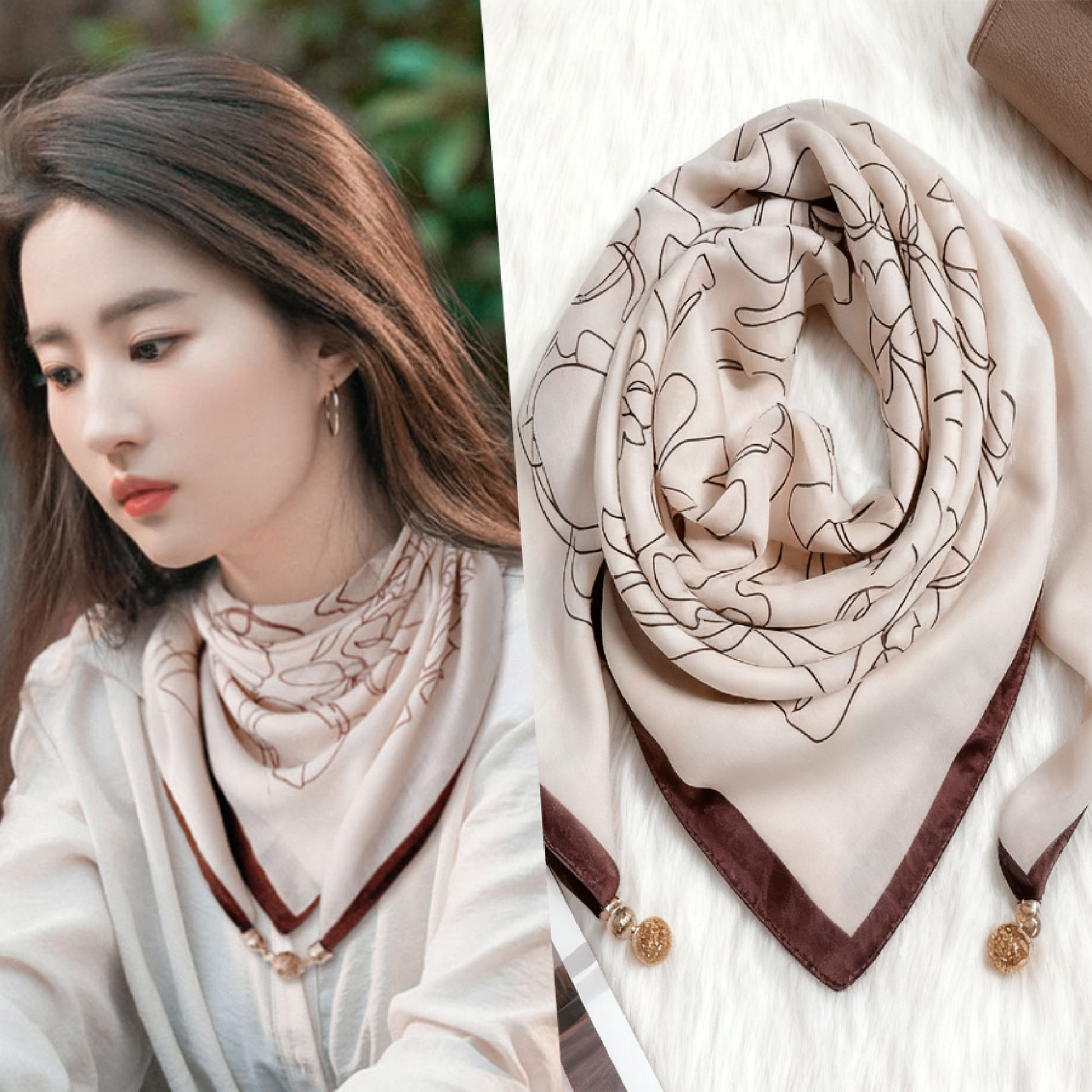 Magnetic Buckle Cotton and Linen Small Square Scarf Women's Spring & Fall Versatile Neck Scarf Triangle Scarf New Warm Neck Scarf Winter