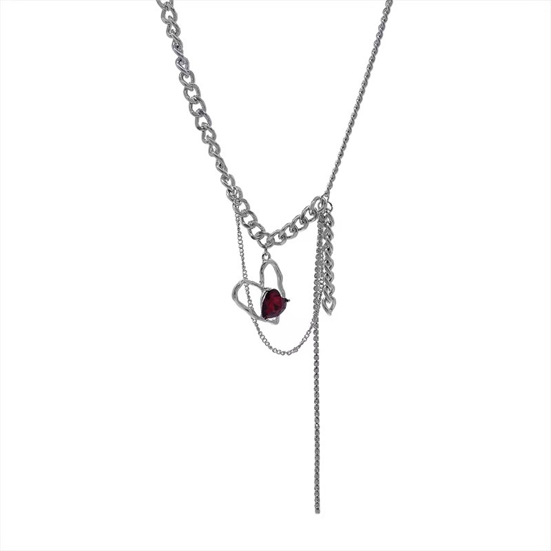 Collier à pompon en forme de cœur rubis Niche Design, inaltérable, style simple et élégant, boucles d'oreilles tendance, légères et luxueuses._voghion.com