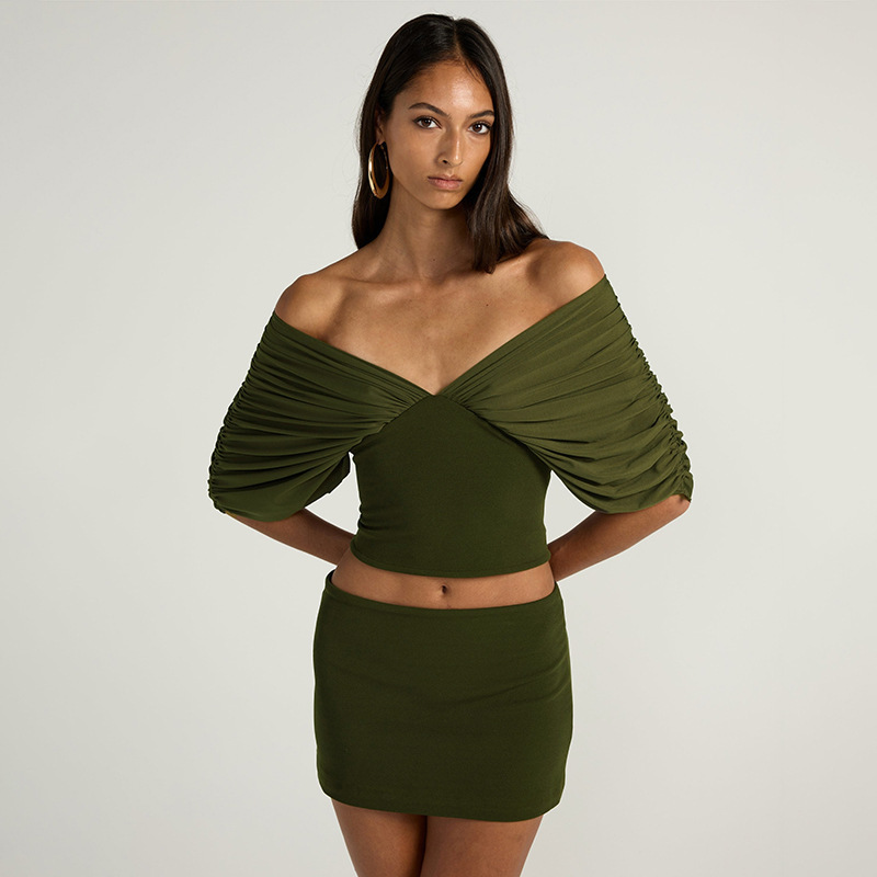 Y26ST163 European and American women's clothing, new spring/summer vintage elegant classical off-shoulder backless waist-cinching pleated suit