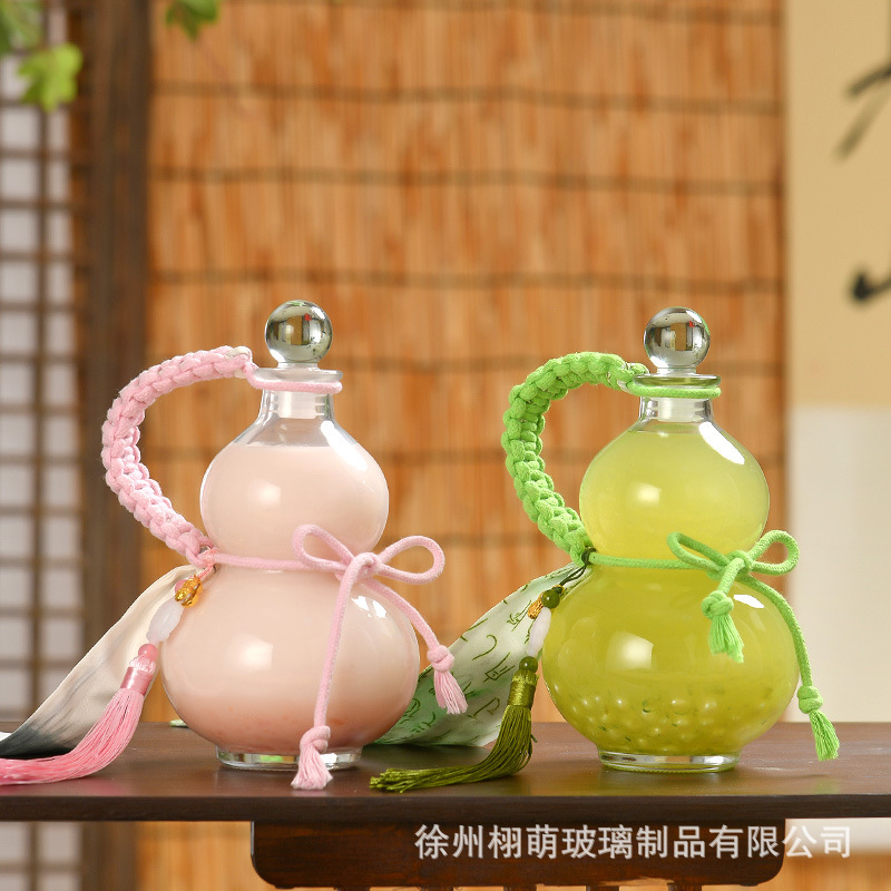 500ml创意高颜值彩色葫芦玻璃瓶密封一斤酒水饮料果汁奶茶包装瓶|undefined
